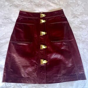 Elegant Tory Burch Red Cordovan Bianca Leather Skirt